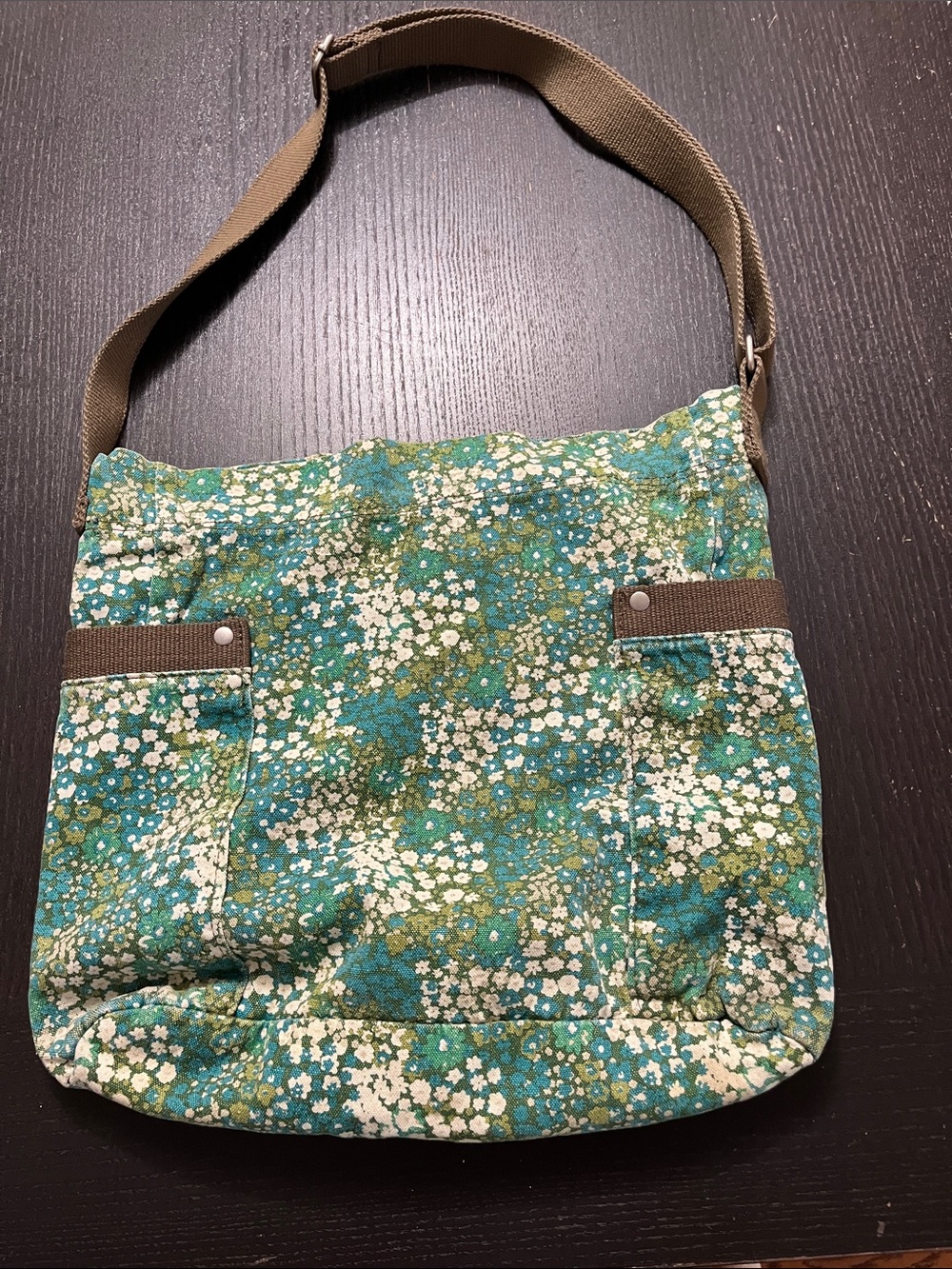 Mossimo Supply Co. Teal Floral Canvas Shoulder Bag with Brown Strap